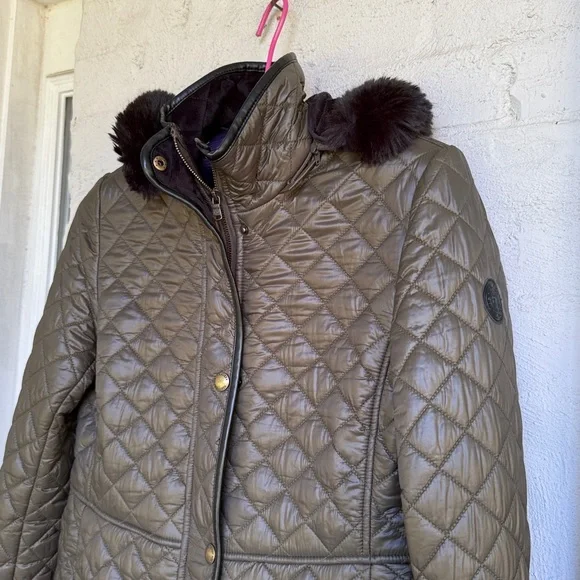 Lauren Ralph Lauren Olive/Black Diamond Quilted Coat with Hood Size Small - Picture 7 of 14